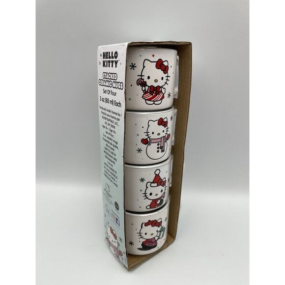 Hello Kitty Christmas Stacked Ceramic Espresso Mugs Set of 4 TikTok Viral! NEW! - Picture 6 of 7